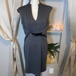 Grey Black Attached Belt Roulette size 8 Sleeveless Career Sheath Dress GUC